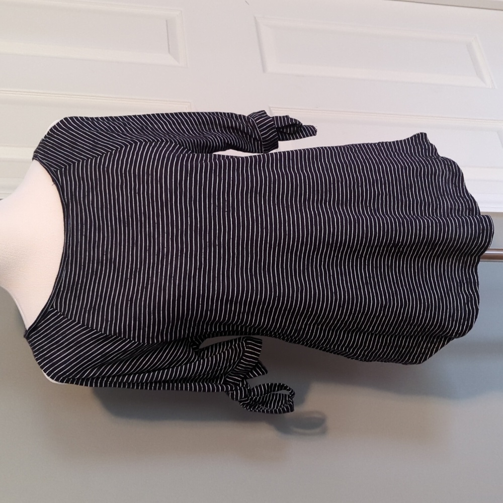 Loft striped cold shoulder blouse with tie sleeves